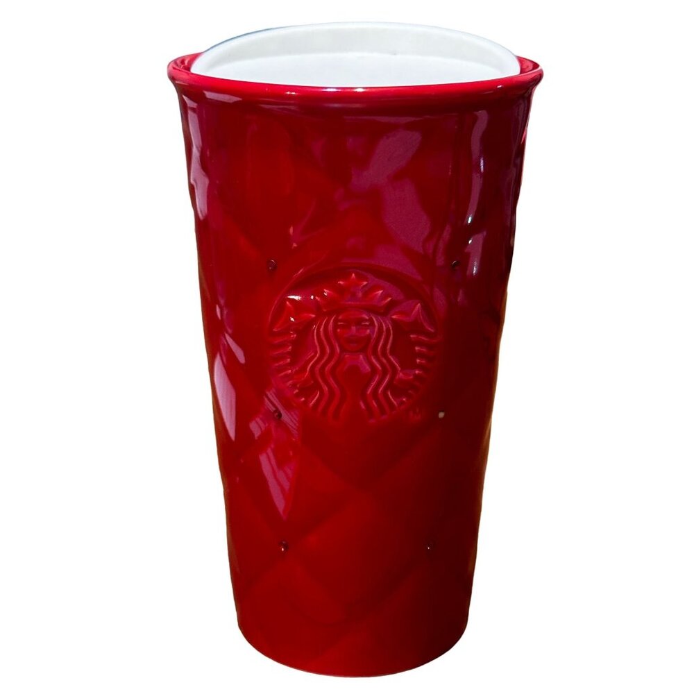 Starbucks Holiday Red Diamond Tumbler 10oz - Ceramic Embossed Design